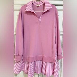 PRELOVED SZ L Entro Pink Striped Collar Blouse/tunic length